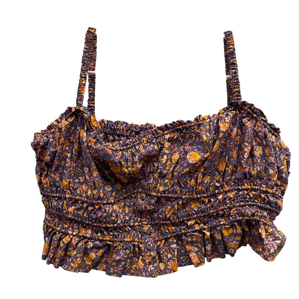 J.Crew Smocked Floral‎ Crop Top Purple Orange Cotton Womens XL Boho Peasant